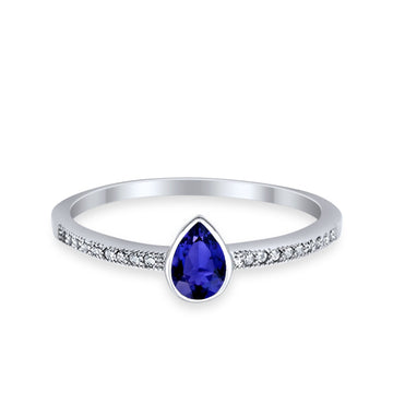 Accent Teardrop Wedding Ring Simulated Blue Sapphire CZ 925 Sterling Silver